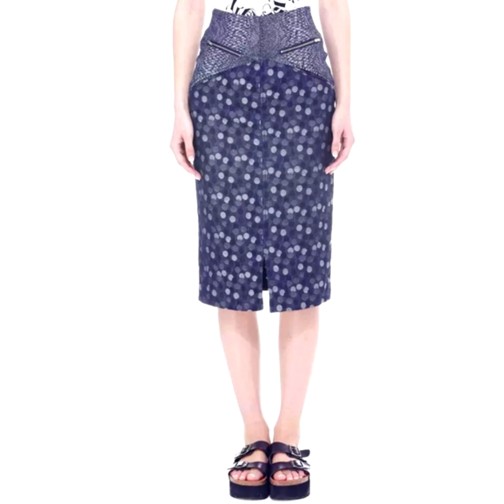 Y2k Vintage Designer Babyghost Denim Pencil Skirt Polka Dot Python Ooak